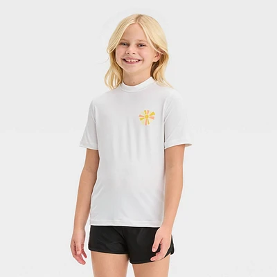 Girl Short Sleeve Sun Printed Rah Guard Top