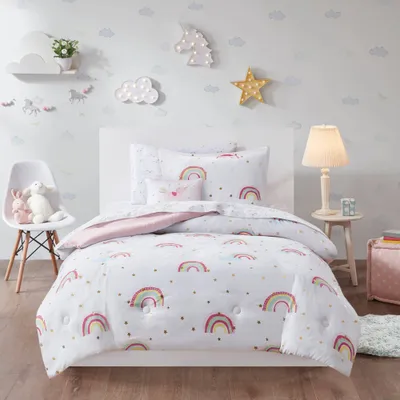 Twin Mi Zone Natalie Rainbow and Metallic Stars Kids Comforter Set with Bed Sheets White - Mi Zone