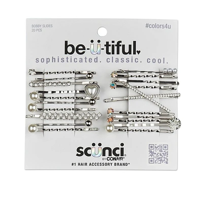 scnci be--tiful Gems and Pearls Embellished Bobby Pins - Metal - 20pcs