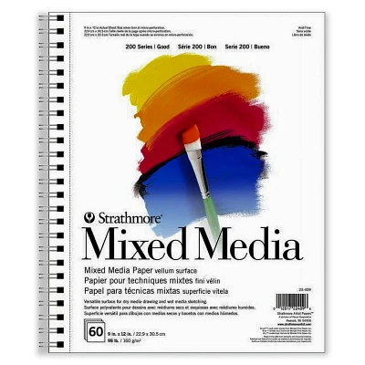 9x12 Spiral Mixed Media Paper Pad 60 Sheets - Strathmore: Uncoated Sketchbook for Art & Design, White, 98 lb Paper