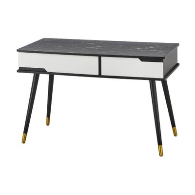 Lifestorey Silas 2 Drawer Mid-Century Modern Desk Black: Home Office Furniture, Laminate Writing Table