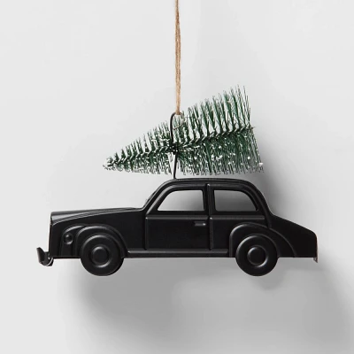 Metal Car with Bottle Brush Tree Christmas Tree Ornament Black - Wondershop: Indoor 3.25 Decor, No Battery Needed