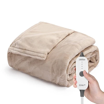 Sunbeam 50 x 72 Ultimate Cozy Nordic Velvet Heated Throw Hand and Foot Pocket Electric Blanket Stone Buff: Lightweight, Machine Washable