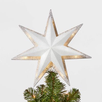 13in 21ct LED Light Glitter Star with Silver Glitter Star Christmas Tree Topper - Wondershop