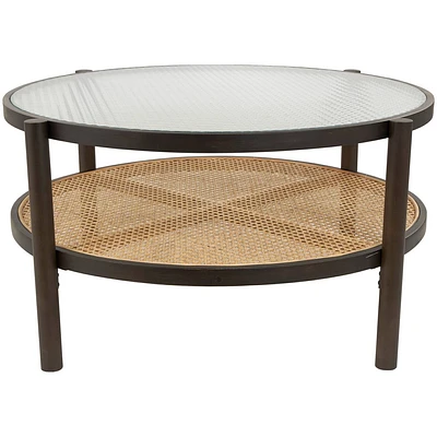 Olivia & May Rattan Coffee Table with Pressed Tempered Glass Top Brown