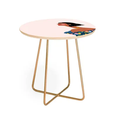 Deny Designs Maritza Lisa Always Looking Up Round Side Table Peach/Gold: Stain-Resistant, Steel Frame, Birch Top