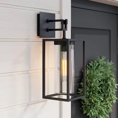 Sedona Outdoor Wall Sconce Light Fixture Black/Clear - Nathan James: Modern Metal Vanity, 1-Way On Off, No Switch