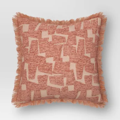 Geometric Patterned Cut Velvet Cotton Blend Square Throw Pillow Terracotta - Threshold