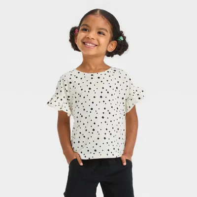Toddler Girls Polka Dots T-Shirt - Cat & Jack Off-White 12M: Ruffle Sleeve, Cotton