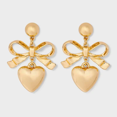 Bow and Heart Drop Earrings - Wild Fable Gold