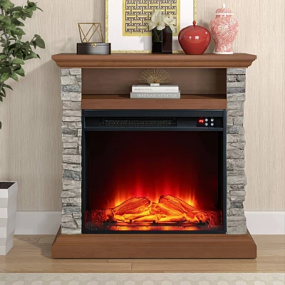 Festivo 32 in. Faux Stone Freestanding Electric Fireplace Oak