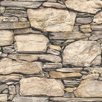 NuWallpaper Hadrian Stone Wall Peel & Stick Wallpaper Sand Stone: 3D Slate Vinyl, Self-Adhesive, Peelable, Washable, 30.75 Sq Ft Coverage