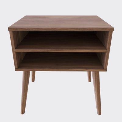 Valence Mid-Century Modern Nightstand Walnut - Eco Dream: 2 Open Cubbies, Hardwood MDF