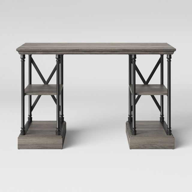 Conway Wood Writing Desk with Storage Gray - Threshold