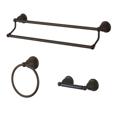 3pc Traditional Solid Brass Oil Rubbed Bronze Double Towel Bar Bath Accessory Set - Kingston Brass: Includes Toilet Tissue Holder, Towel Ring