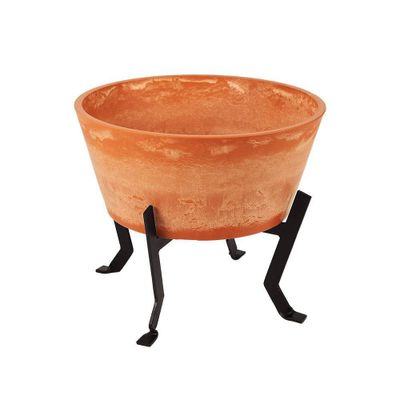 ACHLA Designs Planter Pot Denise: Rustic Terra Cotta, Wrought Iron Stand, No Drainage Hole, 16x16x14.75