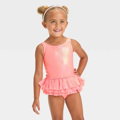 Baby Girls Solid Shiny Tutu One Piece Swimsuit