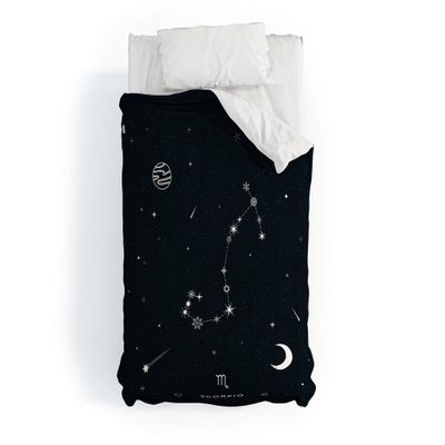 Full/Queen Cuss Yeah Designs Scorpio Star Constellation Comforter Set Black - Deny Designs