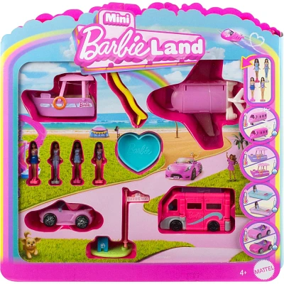 Barbie Mini BarbieLand Vehicle Set, 1.5 Dolls and 4 Iconic Toy Vehicles