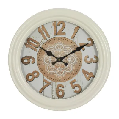 14x14 Metal Fluted Frame Wall Clock White - Olivia & May: Silent, Farmhouse Style, Indoor Use