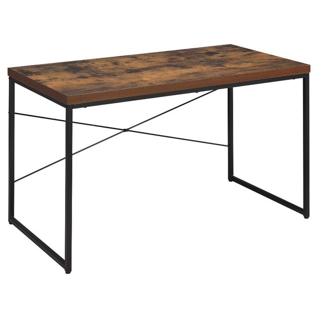 Writing Desk Oak - Acme Furniture: Industrial Style, Metal Frame, 47 Wide Surface, No Storage