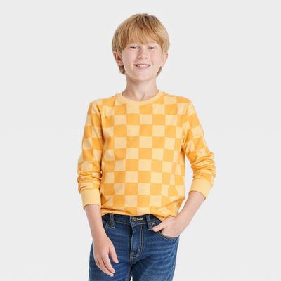 Boys Long Sleeve Checkerboard Print T-Shirt