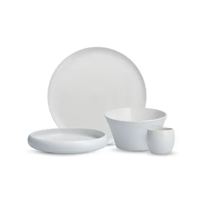 Fortessa Tableware Solutions 16pc Ceramic Dinnerware Set: Lead-Free Solid White Tableware Dishes, Service for 4