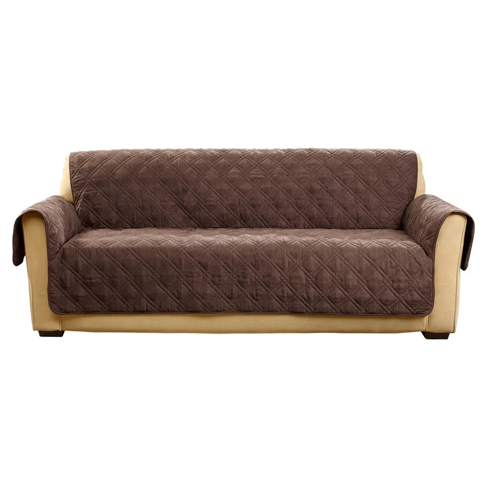 Microfiber Non Slip Sofa Furniture Cover Chocolate - Sure Fit: Waterproof, Pet-Friendly, Machine Washable