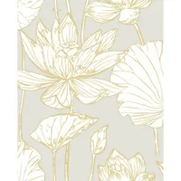 NextWall Lotus Floral Peel and Stick Wallpaper Light Gray