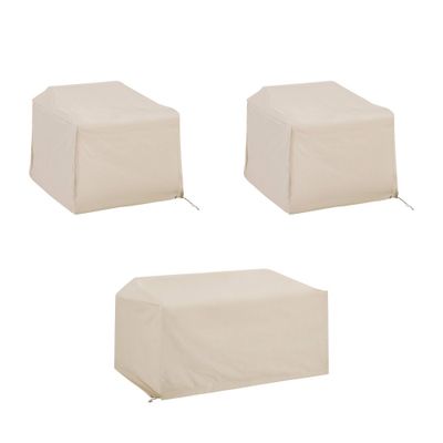 Crosley 3pc Furniture Cover Set, Loveseat and Two Chairs, Tan: Heavy Gauge Vinyl, Waterproof Patio Protection