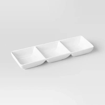 Porcelain 3-Section Divided Serving Tray White - Threshold: Party Platter, Rectangle, Oven & Microwave Safe