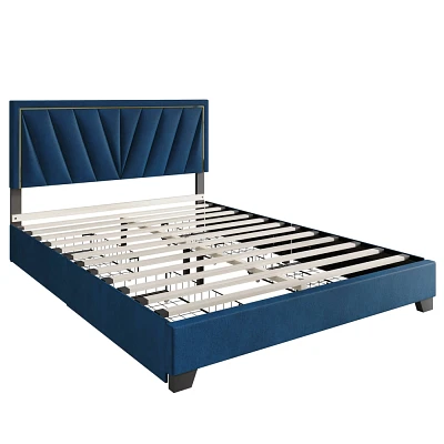 Home Design Queen Valdez Upholstered Storage Platform Bed Blue