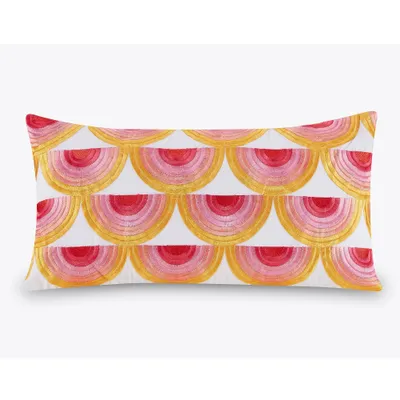 12x21 Oblong Satin Stitch Embroidered Decorative Throw Pillow Yellow/Dark Pink/Light Pink - Trina Turk