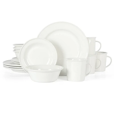 Martha Stewart Cliffield 16pc Porcelain Dinnerware Set White: Dinnerware Set for 4, Includes Plates, Mugs & Bowls