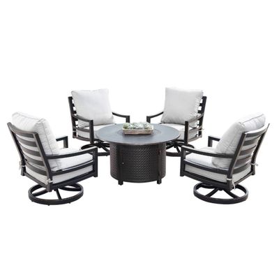 5pc Outdoor Fire Table Set: Swivel Rockers, Propane Tank Cover - Oakland Living