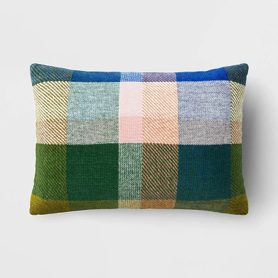 Lumbar Yarn Dyed Plaid Cotton Throw Pillow Green - Room Essentials