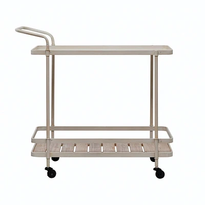 Storied Home Metal and Wood Bar Cart with 2-Tier and Four Wheels Cream