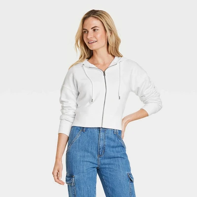 Women Cropped Hooded Zip-Up Sweathirt