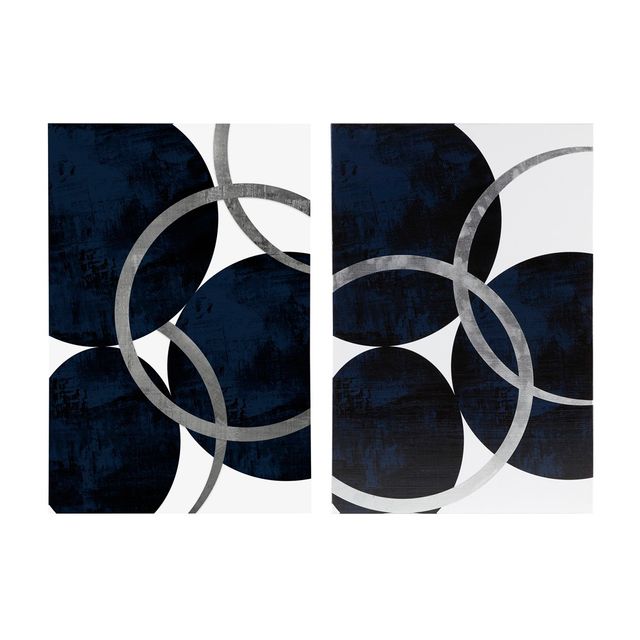 Set of 2 24 x 36 Celestial Orbit Gel Coated and Foil Canvas Navy: Ink+Ivy Modern Wall Art, Abstract Screen Print