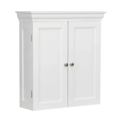 Teamson Home Broadway Two Door Wall Cabinet with Two Contemporary Style Doors White - Elegant Home Fashions: Chrome-Finished, Adjustable Shelves