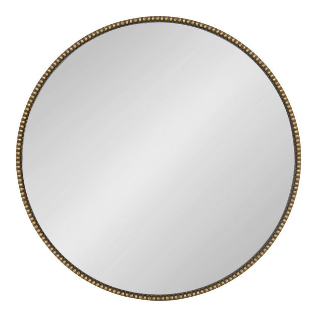 Gwendolyn Round Beaded Accent Wall Mirror Gold - Laurel: -Inspired