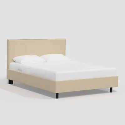 Queen Fanie Slipcover Platform Bed in Linen Cream - Threshold: Pine Frame, No Box Spring Required