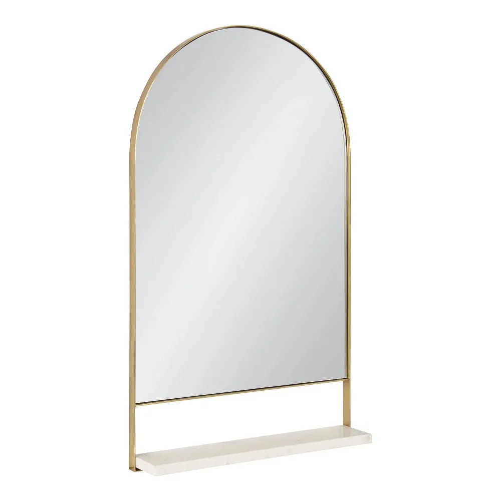 20 x 34 Chadwin Decorative Wall Mirror with Shelf Gold - Kate & Laurel All Things Decor: Modern Rectangle, Rounded Top, Metal Frame