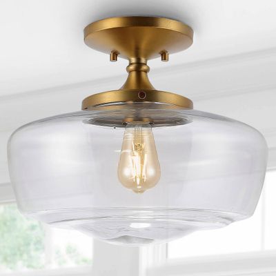 14 Marfa Glass/Iron LED Flush Mount  - JONATHAN Y: Schoolhouse-Inspired, Edison Bulb