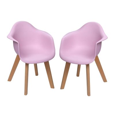 Set of 2 Kids Chairs with Modern Plastic Seat and Beech Legs Pink - Gift Mark