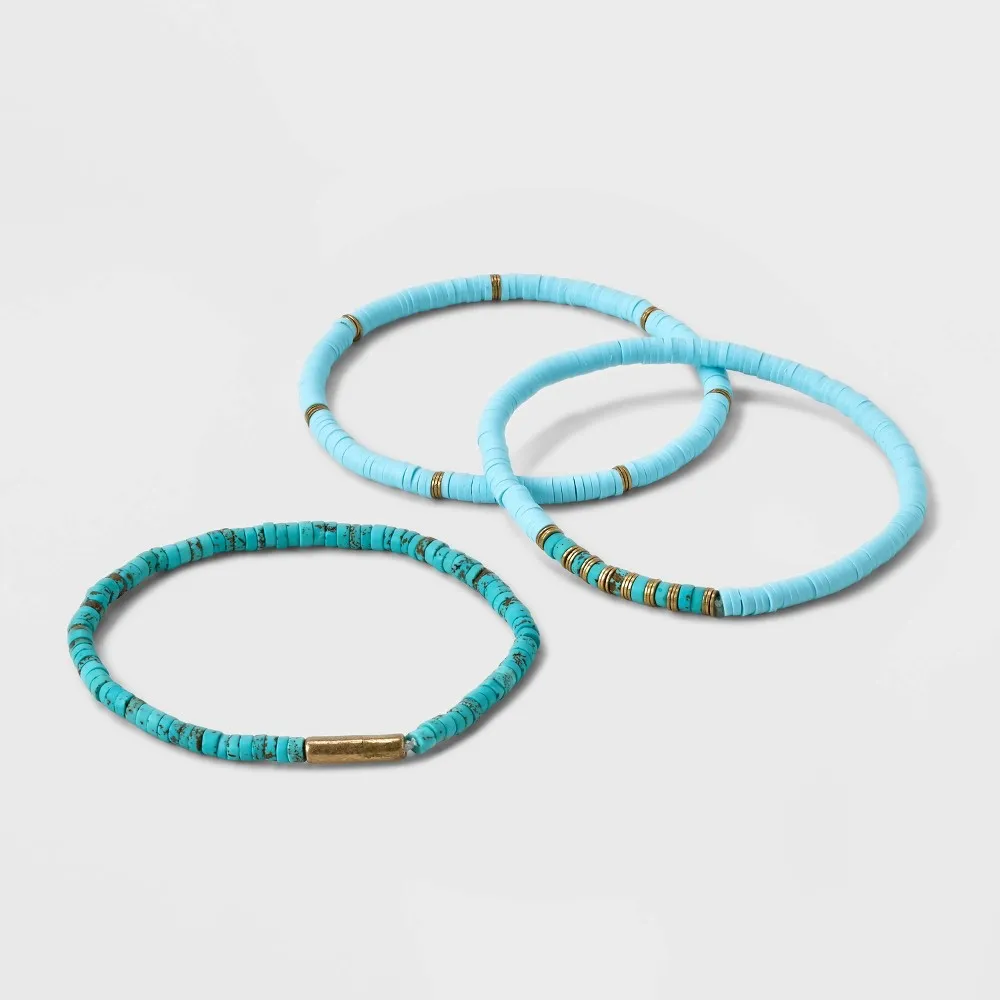 Semi-Preciou Turquoie Heihi Multi-Strand Bracelet Set 3pc - Univeral Thread