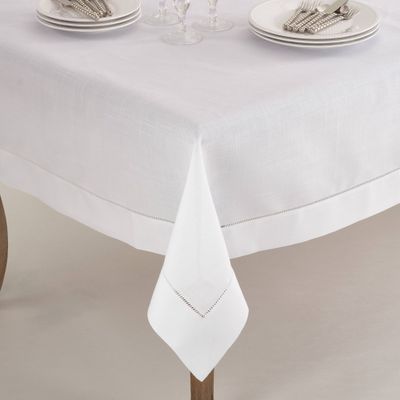 60x60 Square Tablecloth with Hemstitch Border Design White - Saro Lifestyle: Elegant, Machine Washable, Polyester