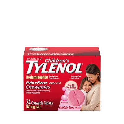 Childrens Tylenol Pain + Fever Relief Chewables - Acetaminophen - Bubble Gum - 24ct