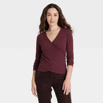 Women Long Sleeve V-Neck Wrap Top