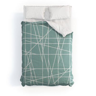 Deny Designs 3pc King Minimal Architecture Cotton Comforter & Sham Set Green: Machine Washable, 200 Thread Count, Hidden Zipper